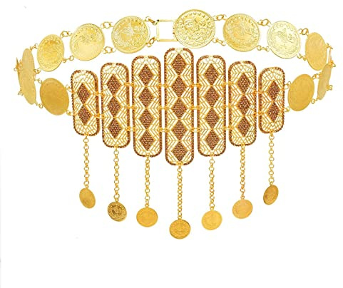 AMDXD Taillengürtel Unterbrust, Münze Quaste Anhänger Körperschmuck Gross Gold Taillengürtel Taille Gürtel für Jeans, Kleider, Blusen, Lange Hemden und Bikinis