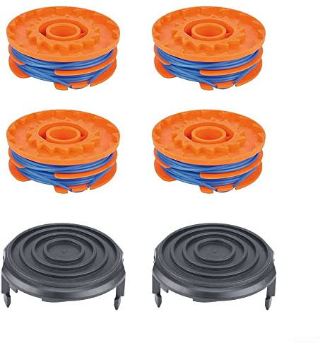 QOXEZY Strimmer Line & Cover,Spool Line +Cap for QUALCAST GGT600A2 Grass String Trimmers,Replacement Spool & Line Lawn Mowers Accessories（2pcs Spool Cap+4pcs Line Spool）