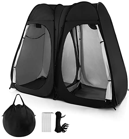Goplus 2 Room Pop Up Shower Tent, 6.3FT Outdoor Portable Changing Room with Ground Stake, Wind Rope, Carry Bag, Window, Clothesline, Pocket, Privacy Instant Bathroom Tent for Camping Toilet