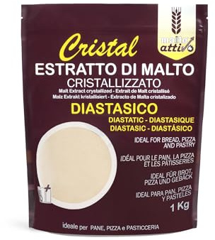 Malto Attivo, Cristal Diastasico 1000g, Estratto di Malto Cristallizzato ad Elevato Potere Diastasico, Malto d’Orzo e Mais Ideale per Panificazione, 5.000 Unità Pollak, Made in Italy.
