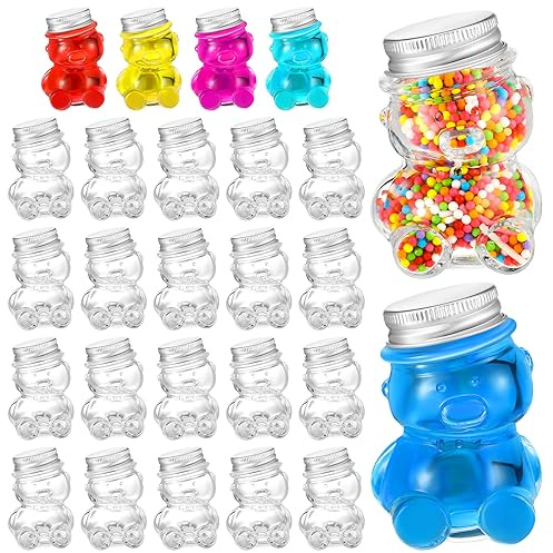Hushee 24 Stück 1,5 Unzen Glas Honigbär Glas Mini Cute Honigflaschen Bär Mason Jar Kleine lustige Schnapsgläser mit Deckel für Marmelade Süßigkeiten DIY Valentinstag Dekoration Geschenk Hochzeit Party