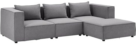 Juskys modulares Sofa Domas L - Couch für Wohnzimmer - 3 Sitzer - Ottomane, Armlehnen & Kissen - Ecksofa Eckcouch Ecke - Garnitur Stoff Dunkelgrau