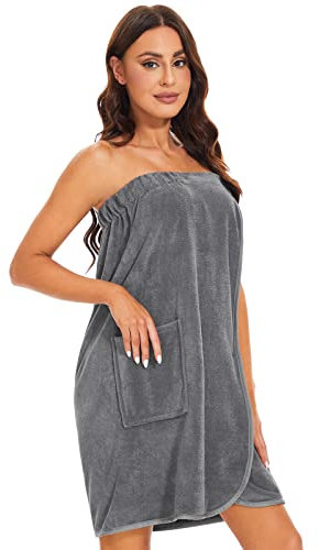vislivin Bademantel Damen Frottee Saunakilt Saunatuch Frauen Sauna Kilt mit Druckknöpfen und Gummizug Gray S/M