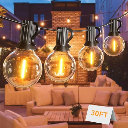 Toipwen Guirnalda Luces Exterior, 9M Guirnaldas Luces Exterior Enchufe con 15+1 G40 LED Bombillas Inastillable, Impermeable IP45 Cadena de Luz para Jardines, Terrazas, Boda, Fiesta