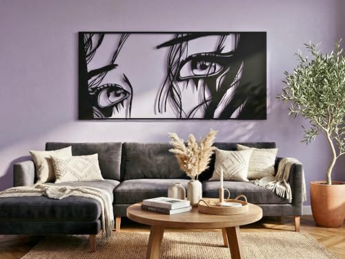 VAILLA Wandbild Gesichter Holz 3D – Wanddeko Wohnzimmer Schlafzimmer Büro | MDF Sperrholz, Lasergeschnitten, Gesichter Linienkunst, 5 Größen, Schwarz Silber, personalisierbar, Eingang Esszimmer Büro
