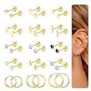 JeweBella 15 Paar Hypoallergen Ohrstecker Set - Silber Gold Chirurgenstahl Creolen Mit Zirkonia Ball Opal für Damen Mädchen - Knorpel Piercing für Mehrere Piercings