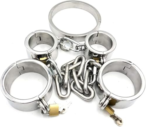 Abschließbar Restraint Set mit Metall Kette Schwer Stahl Fußfesseln/Kragen/Handschellen für Paare Fetischsklave Fesselt Werkzeuge Bondage Kit Rollenspiel Sexspielzeug,Male,Oval