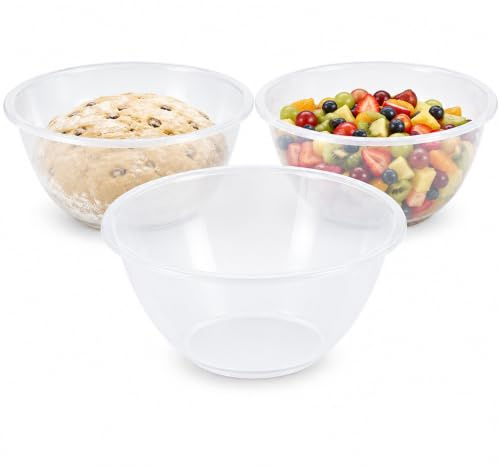 ZOPPER 25cm Clear Plastic Mixing Bowls Pack of 3 | 4L BPA-Free Kitchen Bowls for Mixing, Baking, Food Preparation, Salad, Serving & Storage - Lightweight & Durable