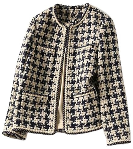 TangDao Chaqueta bouclé para Mujer Elegante Chaquetas de Traje y Blazer de Otoño/Invierno con Estampado de Pata de Gallo (FR/ES, Letras, S, Regular, Regular, Estándar, Negro)