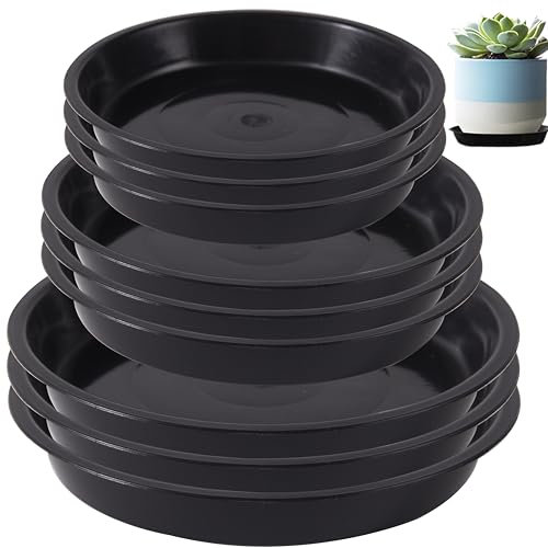 Luxiremi 9 Pcs Plant Pot Saucers, Black Plant Saucer Waterproof Plant Tray Flower Pot Drip Tray for Indoor Outdoor Garden Plants (14 cm/18cm/21cm)