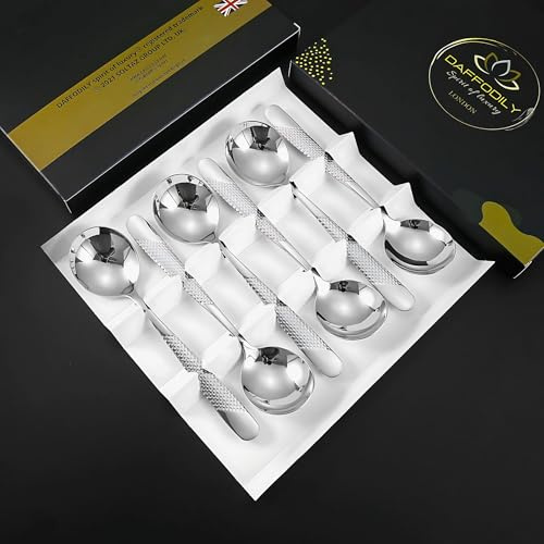 DAFFODILY® Suppenlöffel Silber– verschönern Sie Ihr Besteck-Set mit hochwertigen Tafellöffeln – elegantes und langlebiges Design – perfekte Ergänzung für jedes kulinarische Erlebnis