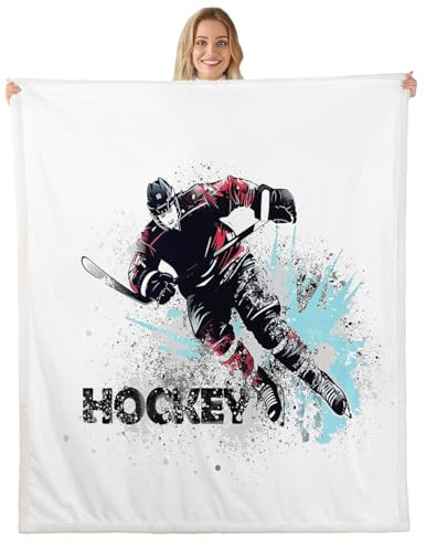 Feelyou Ice Hockey Sherpa Blanket 40x50 Ice Sports Games Fleece Throw Blanket for Bed Sofa Couch Sports Game Plush Blanket Puck Hockey Fuzzy Blanket Winter Sports Flannal Blanket