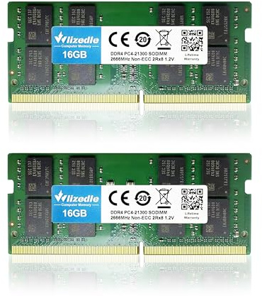 Wlizedle DDR4 2666MHz Laptop Memória RAM 32GB Kit (2x16GB) CL19 SO-DIMM Computador Módulo de Memória PC4-21300 260-Pin 1.2V Non-ECC 2Rx8 Upgrade Notebook Memory para Ordenadores portátiles, Verde