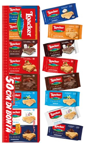 Loacker 50cm Di Bonità Mix - 8 einzeln verpackte Waffelkekse - 360g Packung | Geschenkbox mit Waffelspezialitäten - Schoko, Vanille, Haselnuss, Kokos, Alpenmilch & Erdnussbutter