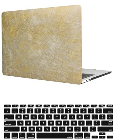 HLAAJJX Hülle für MacBook Air 15 Zoll M3 M2 Case 2024 2023 A2941 A3114 mit Liquid Retina Display und Touch ID, Plastik Schutzhülle Cover & EU QWERTY Tastaturschutz,Gold Maserung