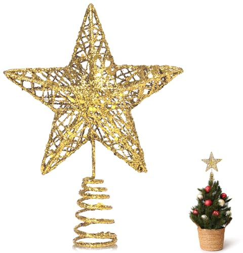 GXFCING Christbaumspitze Baumspitze Kleine Stern Glitzer 3D Metallic Weihnachtsbaumspitze Tannenbaum Spitze Stern für Weihnachtsbaum Christbaumschmuck 15 x 12cm (Gold, S)