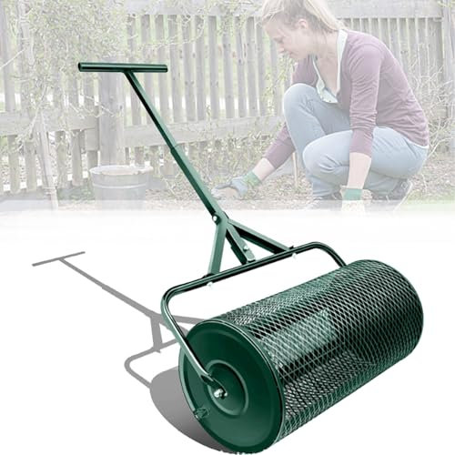 QLSABIA Spandiconcime, spandiconcime da 24 Pollici, con Maniglia a T, spandiconcime in Rete Metallica Leggera per Prato e Giardino, spandiconcime antiruggine, Nero