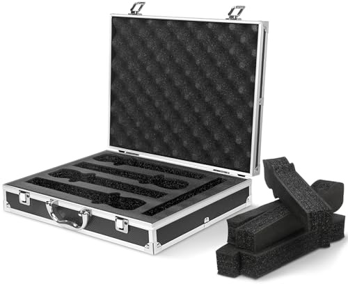 CIIICPSSL Funda de micrófono profesional, funda rígida de transporte para 4 micrófonos inalámbricos, marco de aluminio con interior de espuma, color negro