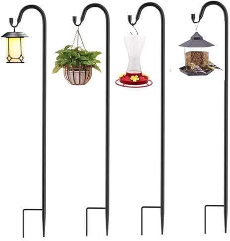 BSTMOME 4 Packs Shepherd Hook Heavy-Duty Metal Garden Stake with Hooker Garden Hooks for Solar Lights, Lanterns,Christmas Lights,Weddings Plant Baskets,Flower Ball, Black, 120CM