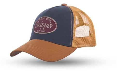 SCIPPIS Unisex Trucker Cap Rokewood – Retro Baseballcap Navy Braun mit Mesh und Stickerei Snapback