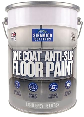 SIRAMICO COATINGS One Coat Anti-Slip Floor Paint | 5 Litres | 5 Modern Colours I Waterbased, Quick Drying Formula | White, Black, Greys (Light Grey, 5 Liters)