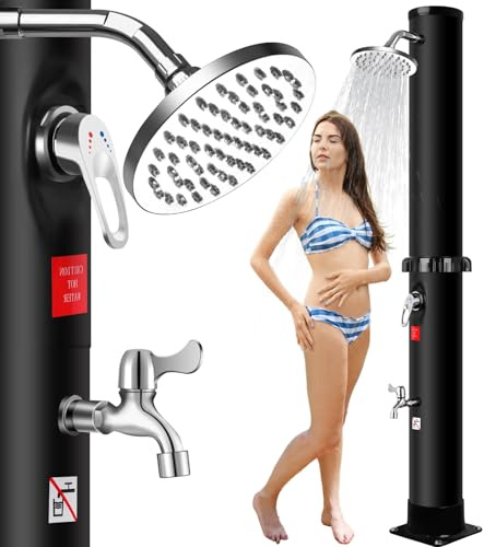 Qdreclod Ducha Solar Exterior, Ducha Exterior Jardin con Regulador de Agua Caliente y Fría, Ducha Piscina Exterior 216 CM, Máx 60℃ (60 Liter)