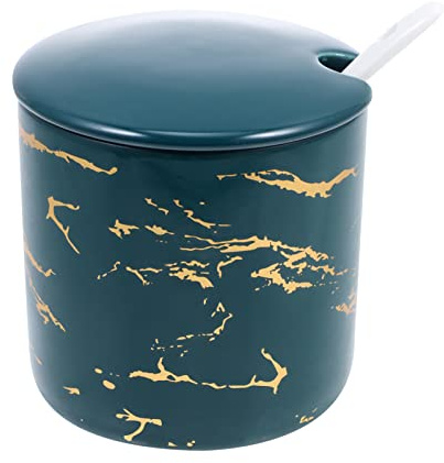 XRPOUXMTE Boîte à épices en Porcelaine avec Couvercle, cuillère, huilier de Cuisine, Pot d'assaisonnement, Plateau, salière, sucrier, Bol de Rangement Alimentaire