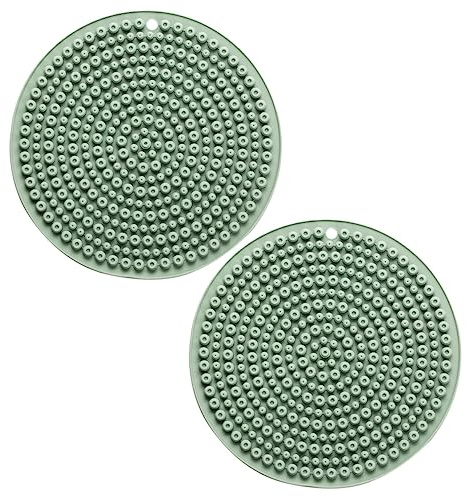 UKCOCO Set da 2 Sottopentola in Silicone Verde Antiscivolo e Isolante Termico, Tappetino da Cucina Portatile e Semplice per Uso Domestico