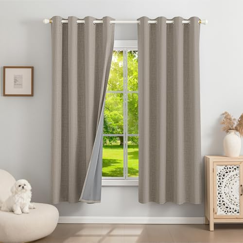 Runyéla 100% Verdunklungsvorhänge Leinen Gardinen mit Ösen 2er Set, Thermovorhang Hitzeschutz H 175 x B 140, Leinenoptik Vorhänge Blickdicht Schallschutz für Schlafzimmer Wohnzimmer
