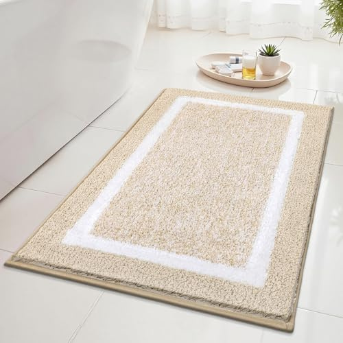 SHACOS Badteppich rutschfeste Badematte Weicher Badezimmerteppich Wasserabsorbierend Duschmatte Maschinenwaschbar Badvorleger für Dusche,Badewanne und Toilette, Beige, 60 x 90 cm