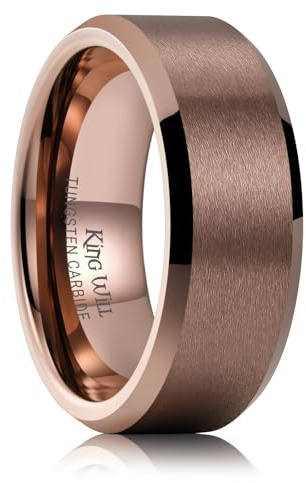 King Will Brown Basic Tungsten Rings For Men 8mm Wedding Band Polished Edge Brushed Matte Promise Ring Comfort Fit, Size 11