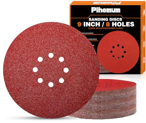pihemum 60 Stück Schleifpapier 225mm klett 40 60 80 120 180 240 körnung 8 Loch schleifscheiben 225mm für giraffe trockenbauschleifer