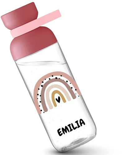 Kinder Trinkflasche Mepal Flasche - Scandi Regenbogen Herz mit Name personalisiert - Boho Rainbow Geschenk - 500 ml - Rosa