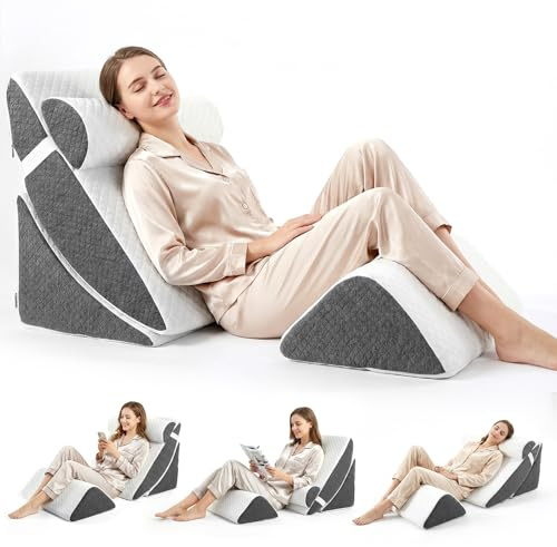 4PCS Orthopädisches Bett Keilkissen Set, Memory-Schaum Keilkissen für Bett Schlafapnoe, Sodbrennen, Beinhochlagerung, Ergonomisches Post Chirurgie Schaum Kissen zur Lesen, Schlafen, Beinkissen