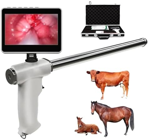 Visuell AI-pistol för nötkreatur och häst med uppvärmnings- och vibrationsmassage, 10 cm HD-skärm, bärbart inseminationskit för gris och fårhund, med bekväm låda