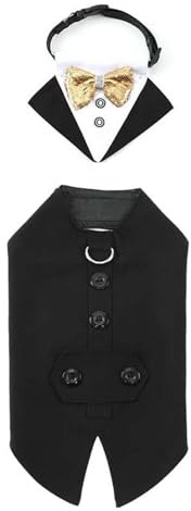 Luxuriöser Hunde Smokinganzug mit Verstellbarer Taille und abnehmbarem Schmetterlings Krawattenhalsband für Hochzeiten und Geburtstage Polyester Hundebekleidung