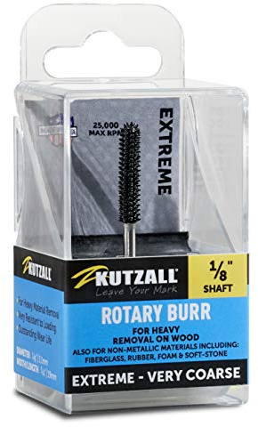 Kutzall Extreme Ball Nose Burr, 1⁄8 Shaft, Very Coarse - Woodworking Attachment for Dremel, Foredom, DeWalt, Milwaukee. Abrasive Tungsten Carbide 1⁄8 (3.1mm) Dia. X 7⁄8 (22.2mm) Length, BNX-18-EC