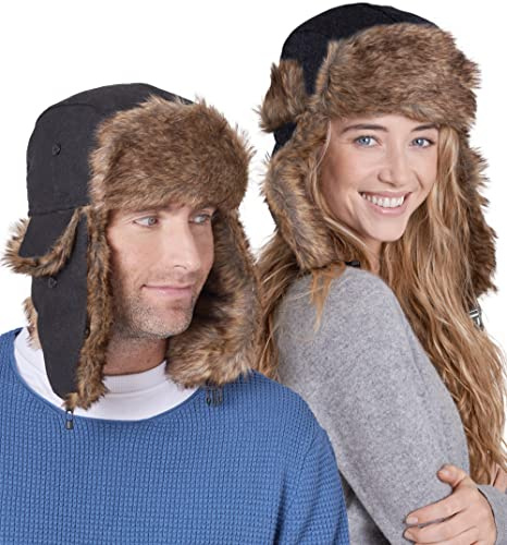 Tough Headwear Ushanka Mütze mit Ohrenklappen - Russische Mütze aus Kunstfell - Fliegermütze Herren - Russen Mütze Fellmütze Damen - Winterkappe Trapper Mütze Uschanka