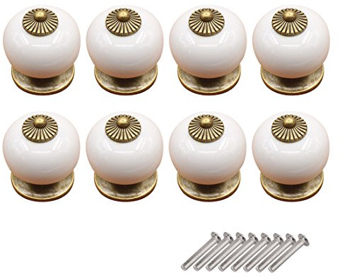 Lommer Möbelknöpfe, Keramik, Kürbis-Design, rund, modischer Griff, Porzellan, für Schubladen, Kleiderschrank, Schränke, Schrank, 8 Stück, Keramik, weiß, 3.4 * 3.4 * 3.8cm