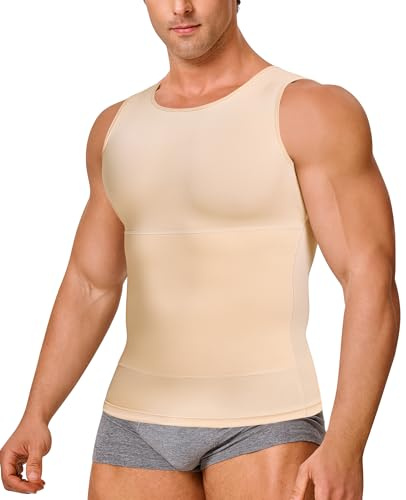 Gotoly Men Compression Shirt Shapewear Slimming Body Shaper Vest Undershirt Tummy Control Tank Top (Beige, Medium)