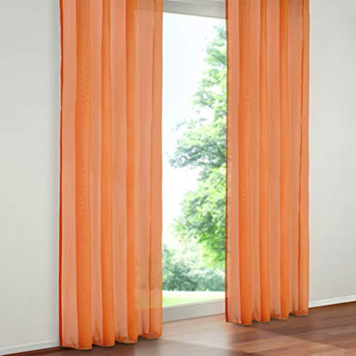 SIMPVALE 2 Stücks Voile Vorhänge zu Gürtelschlaufe transparent Vorhänge Fenster Balkon aus,Orange,140x175cm