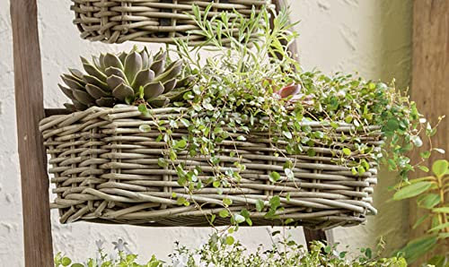 Dekoleidenschaft Rattan Pflanzkasten Koboo Grey mittel, grau, Balkonkasten mit Halterung, Balkon-Blumenkasten für Draußen, Pflanzgefäß zum Einhängen am Balkongeländer, Flechtkorb