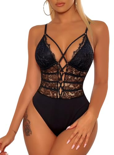 Buitifo Donne Sexy Bodysuit One Piece Babydoll Lingerie Pizzo Teddy Negligee(Black,S)