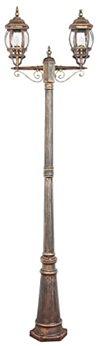 Licht-Erlebnisse XXL Kandelaber Stehleuchte BREST Außen Aluminium Echtglas in Braun Antik IP23 Garten H:211 E27 max. 60 Watt Laterne nostalgisch Rustikal