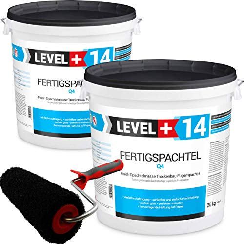 Glätt-Set Fertigspachtel 40kg Finish Feinputz Weiß + Profi Glättwalze 250mm | Gipsspachtel Flächenspachtel Fein Spachtel SET210