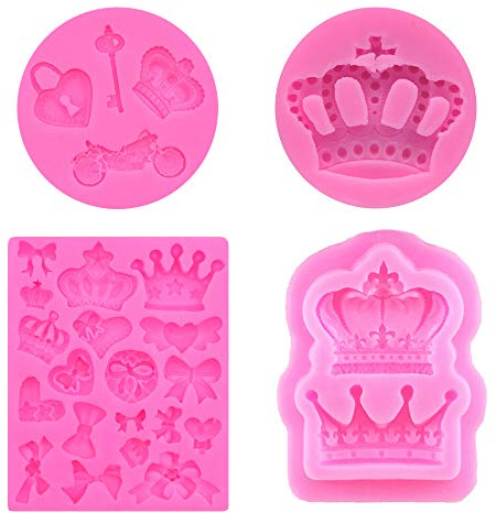 Lsydgn 4-teiliges Set mit Schleife, Krone, Fondant, Bowknot-Form, verschiedene Größen, für Kuchen, Fondant, Silikon, Basteln, für Polymerpaste mit Schokolade (Rosa)