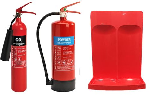 2KG Co2, 6kg ABC Dry Powder Fire Extinguisher & Double Red Fire Extinguisher Stand
