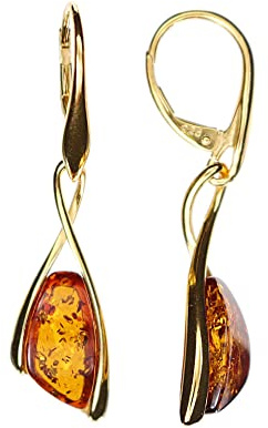 Bernstein Ohrringe, Damen Ohrhänger mit Bernstein, gefasst in 925/000 Sterling Silber vergoldet von Artisana-Schmuck