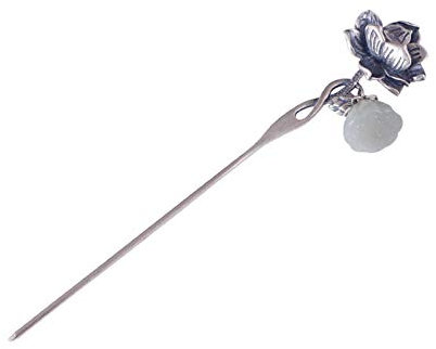 LCDIUDIU Haarnadel,S925 Sterling Silber Hair Stick Haarnadel Retro Chinesisch Traditionelle Klassische Essstäbchen Gabeln Natürliche Hetian Jade Lotus Flower Bud Unendlicher Schmuck Haarschmuck F