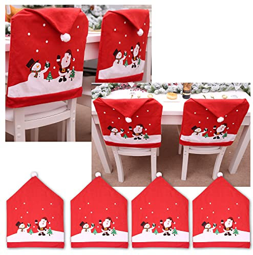 4X Weihnachten Stuhlhussen Weihnachtsmann Motive Überzug Stuhlabdeckung Stuhlbezug Stuhl Weihnachtshusse Husse rot Weihnachten Überzieher zur Deko Dekoration